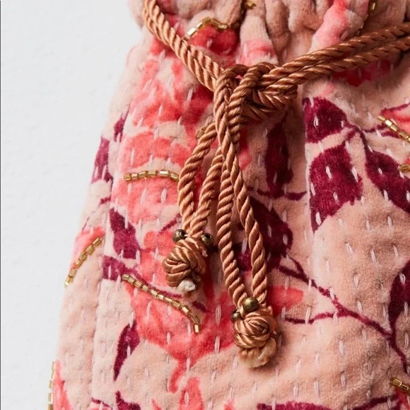 NWT Free People Velvet Moon Tote Bag Purse beaded detail red & pink available - Picture 4 of 8
